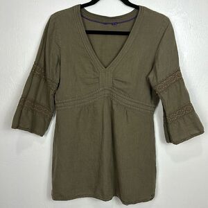 Mexx Olive Green 3/4 Sleeve V-neck Lace Detailing Blouse Top Size M